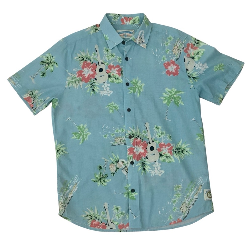 Margaritaville Hawaiian Vintage  Camp Guitar Print Super Light Shirt Size Large